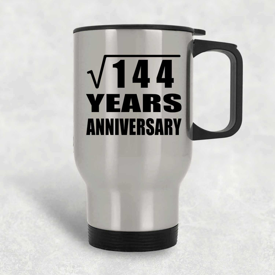 12th Anniversary Square Root of 144 Years Anniversary - Silver Travel Mug
