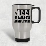 12th Anniversary Square Root of 144 Years Anniversary - Silver Travel Mug