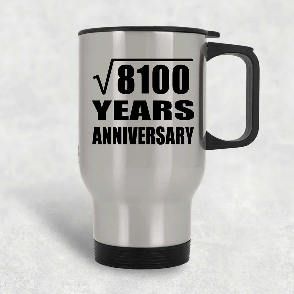90th Anniversary Square Root of 8100 Years Anniversary - Silver Travel Mug