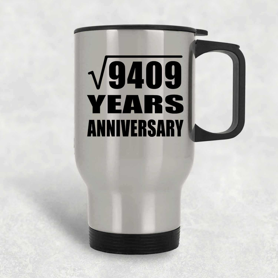 97th Anniversary Square Root of 9409 Years Anniversary - Silver Travel Mug