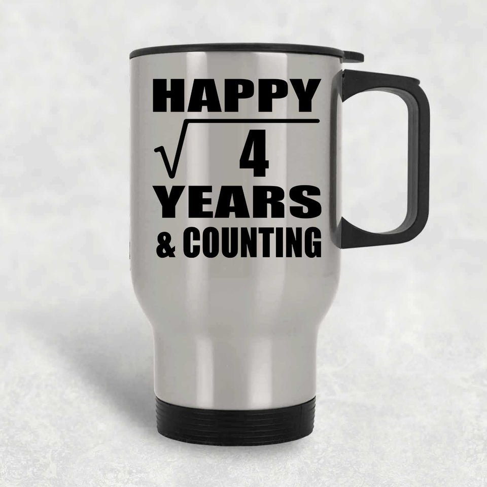 Happy 2nd Anniversary Square Root of 4 Years & Counting - Silver Travel Mug