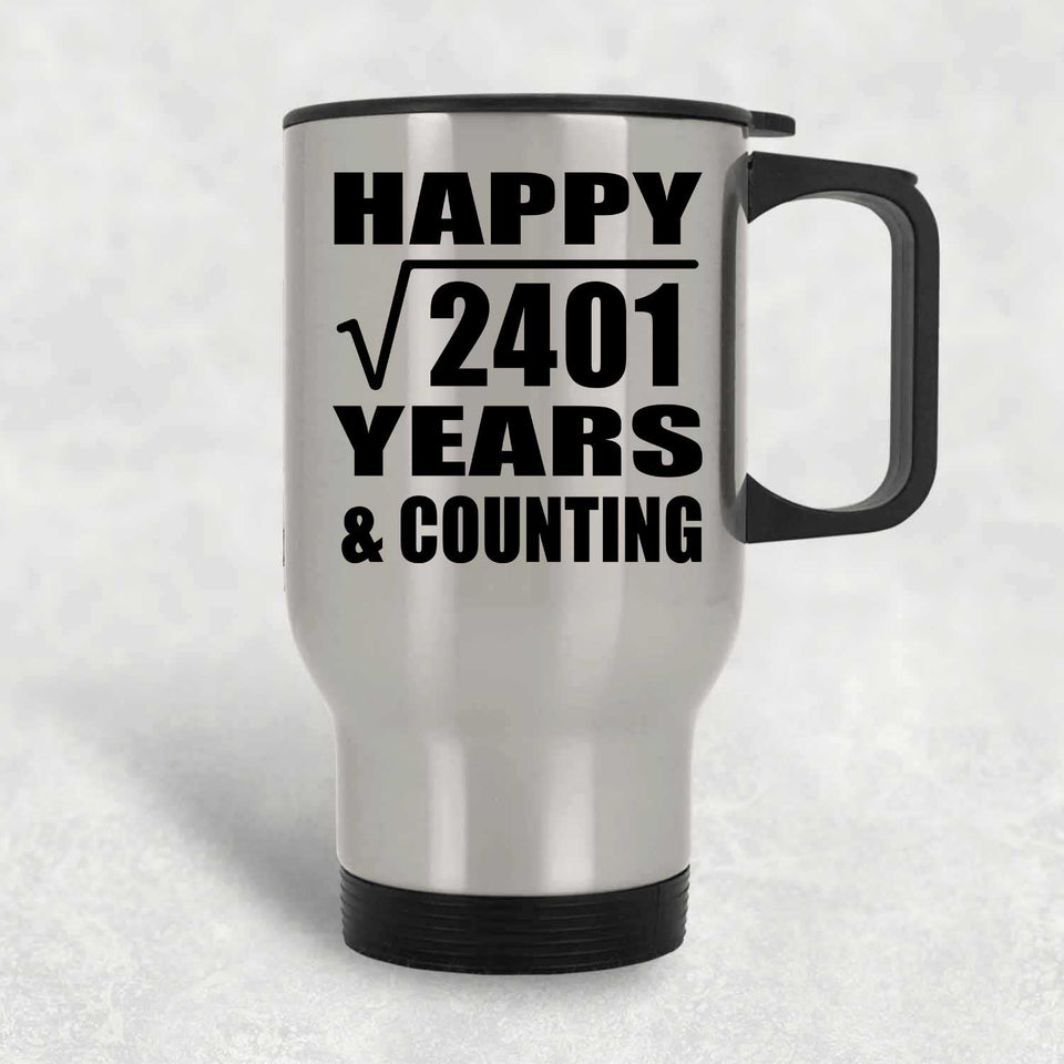 Happy 49th Anniversary Square Root of 2401 Years & Counting - Silver Travel Mug