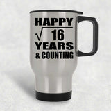 Happy 4th Anniversary Square Root of 16 Years & Counting - Silver Travel Mug
