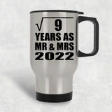 3rd Anniversary Square Root of 9 Years As Mr & Mrs 2022 - Silver Travel Mug