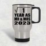 1st Anniversary Square Root of 1 Year As Mr & Mrs 2023 - Silver Travel Mug