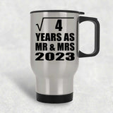 2nd Anniversary Square Root of 4 Years As Mr & Mrs 2023 - Silver Travel Mug