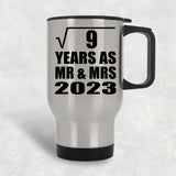 3rd Anniversary Square Root of 9 Years As Mr & Mrs 2023 - Silver Travel Mug