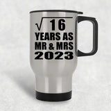 4th Anniversary Square Root of 16 Years As Mr & Mrs 2023 - Silver Travel Mug