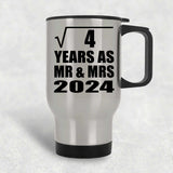 2nd Anniversary Square Root of 4 Years As Mr & Mrs 2024 - Silver Travel Mug