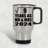 3rd Anniversary Square Root of 9 Years As Mr & Mrs 2024 - Silver Travel Mug