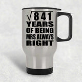 29th Anniversary Square Root of 841 Years Mrs Always Right - Silver Travel Mug