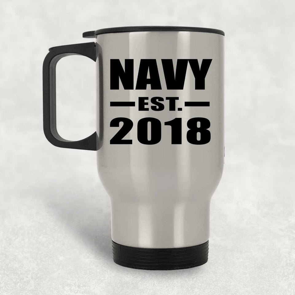 Navy Established EST. 2018 - Silver Travel Mug
