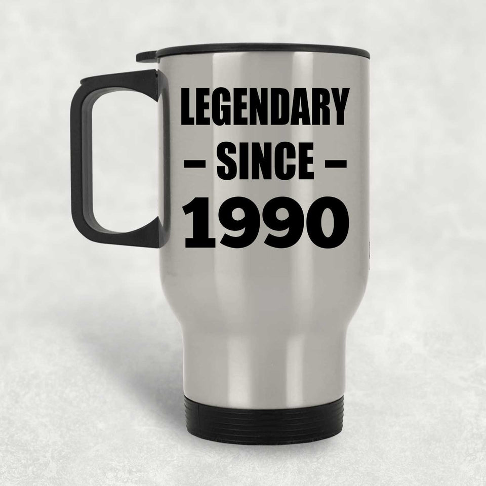 34th Birthday Legendary Since 1990 - Silver Travel Mug