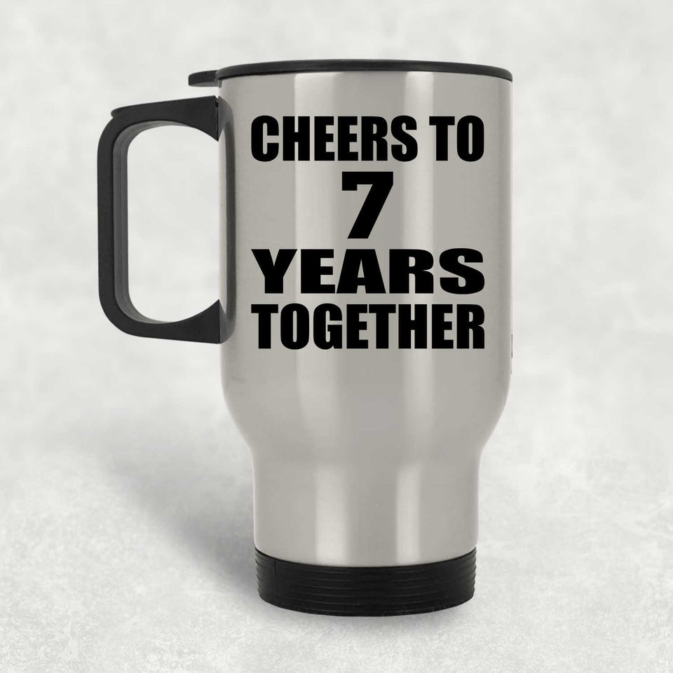 7th Anniversary Cheers To 7 Years Together - Silver Travel Mug