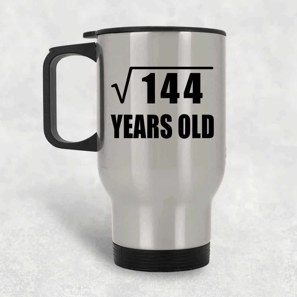 12th Birthday Square Root of 144 Years Old - Silver Travel Mug