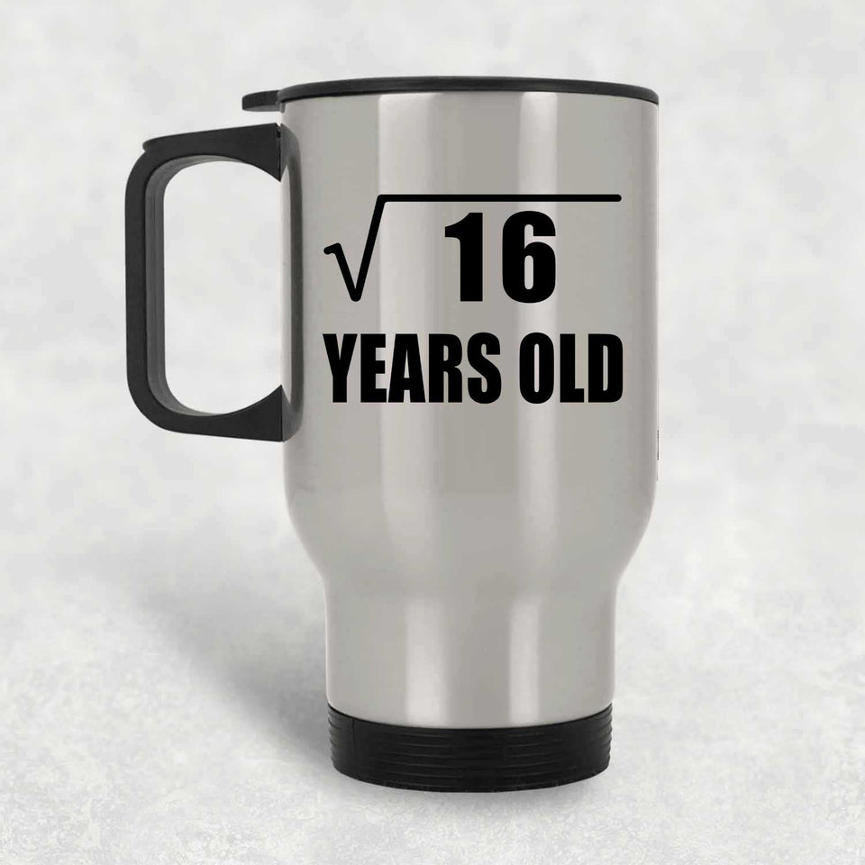 4th Birthday Square Root of 16 Years Old - Silver Travel Mug