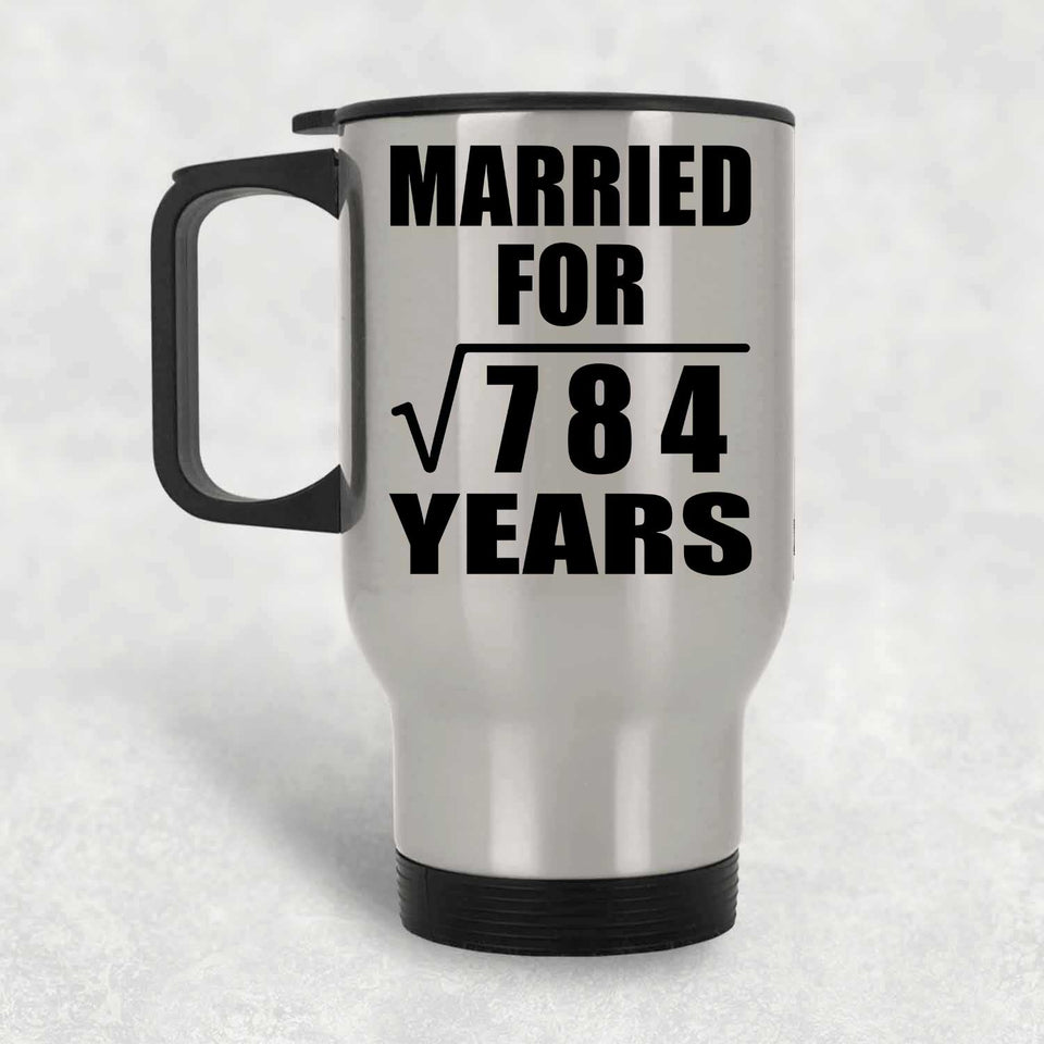 28th Anniversary Married For Square Root of 784 Years - Silver Travel Mug