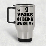 3rd Birthday Square Root of 9 Years of Being Awesome - Silver Travel Mug