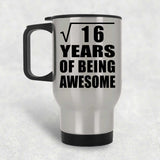4th Birthday Square Root of 16 Years of Being Awesome - Silver Travel Mug