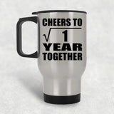 1st Anniversary Cheers To  Square Root of 1 Year Together - Silver Travel Mug