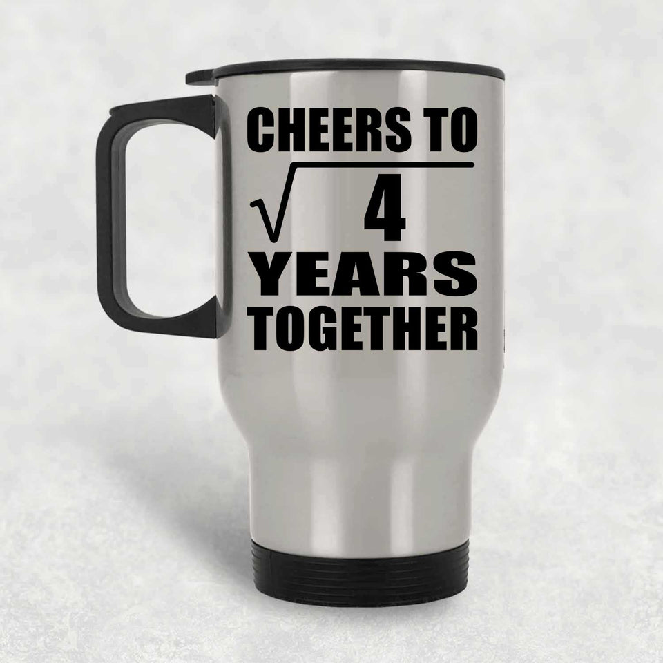 2nd Anniversary Cheers To Square Root of 4 Years Together - Silver Travel Mug