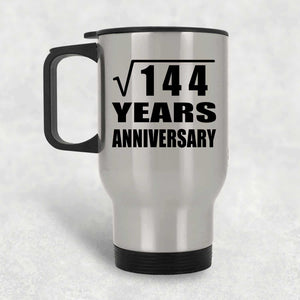 12th Anniversary Square Root of 144 Years Anniversary - Silver Travel Mug