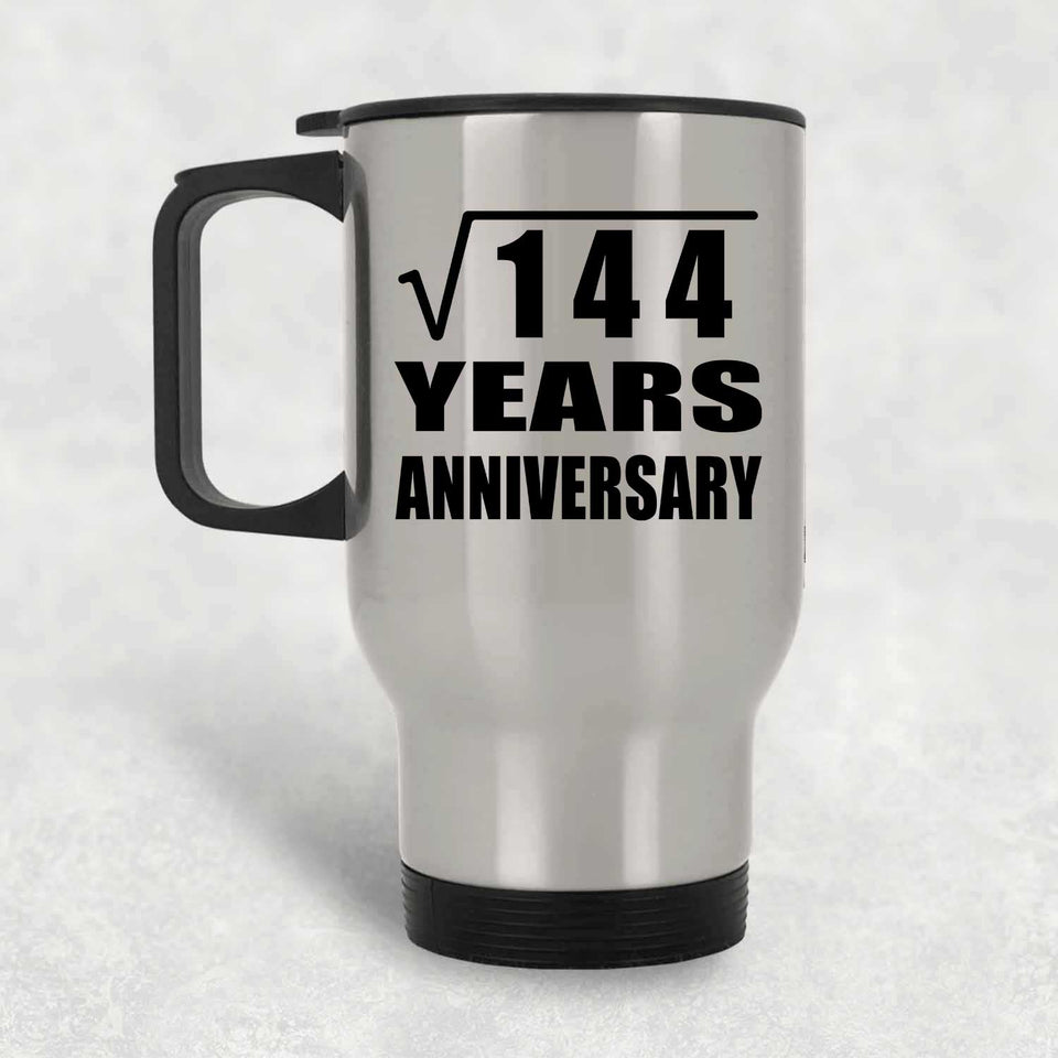 12th Anniversary Square Root of 144 Years Anniversary - Silver Travel Mug