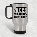 12th Anniversary Square Root of 144 Years Anniversary - Silver Travel Mug