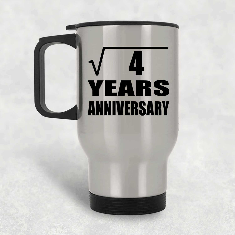 2nd Anniversary Square Root of 4 Years Anniversary - Silver Travel Mug