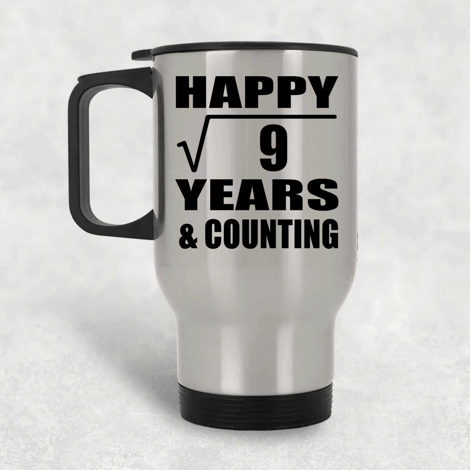 Happy 3rd Anniversary Square Root of 9 Years & Counting - Silver Travel Mug