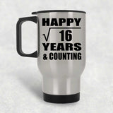 Happy 4th Anniversary Square Root of 16 Years & Counting - Silver Travel Mug