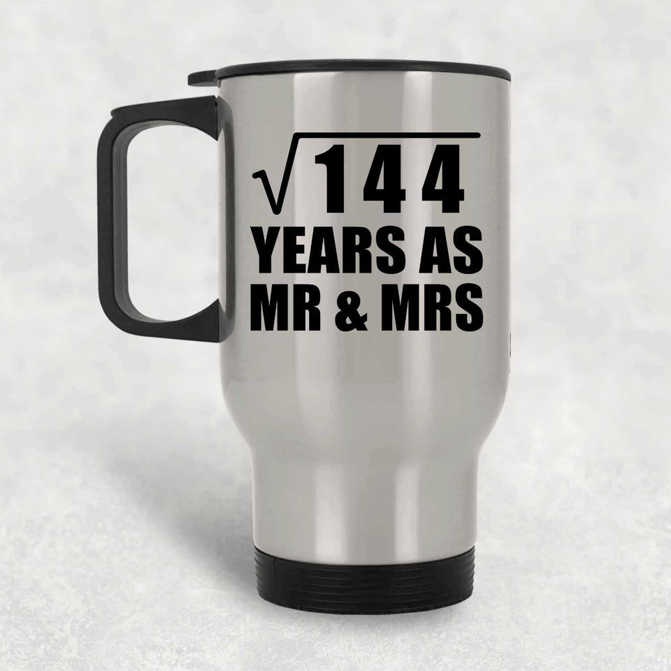 12th Anniversary Square Root of 144 Years As Mr & Mrs - Silver Travel Mug