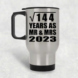 12th Anniversary Square Root of 144 Years As Mr & Mrs 2023 - Silver Travel Mug
