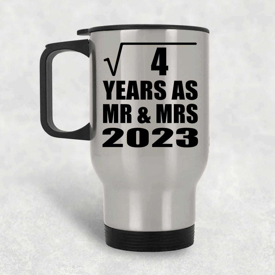 2nd Anniversary Square Root of 4 Years As Mr & Mrs 2023 - Silver Travel Mug