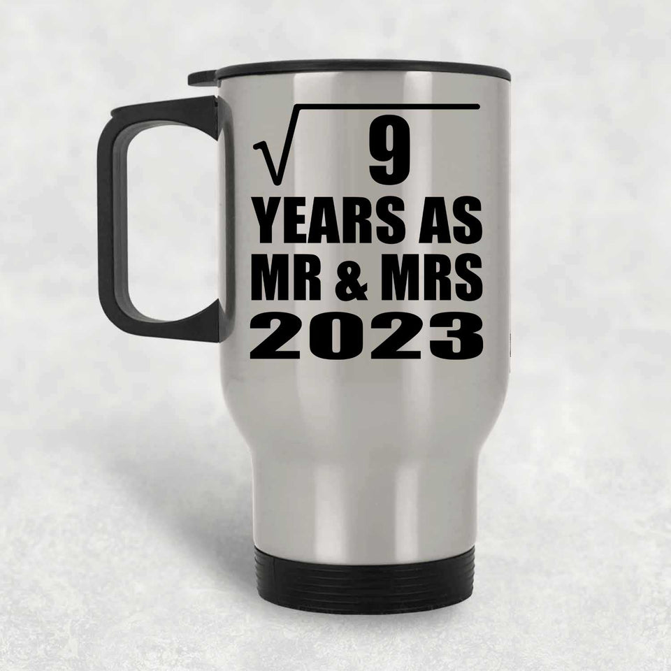 3rd Anniversary Square Root of 9 Years As Mr & Mrs 2023 - Silver Travel Mug