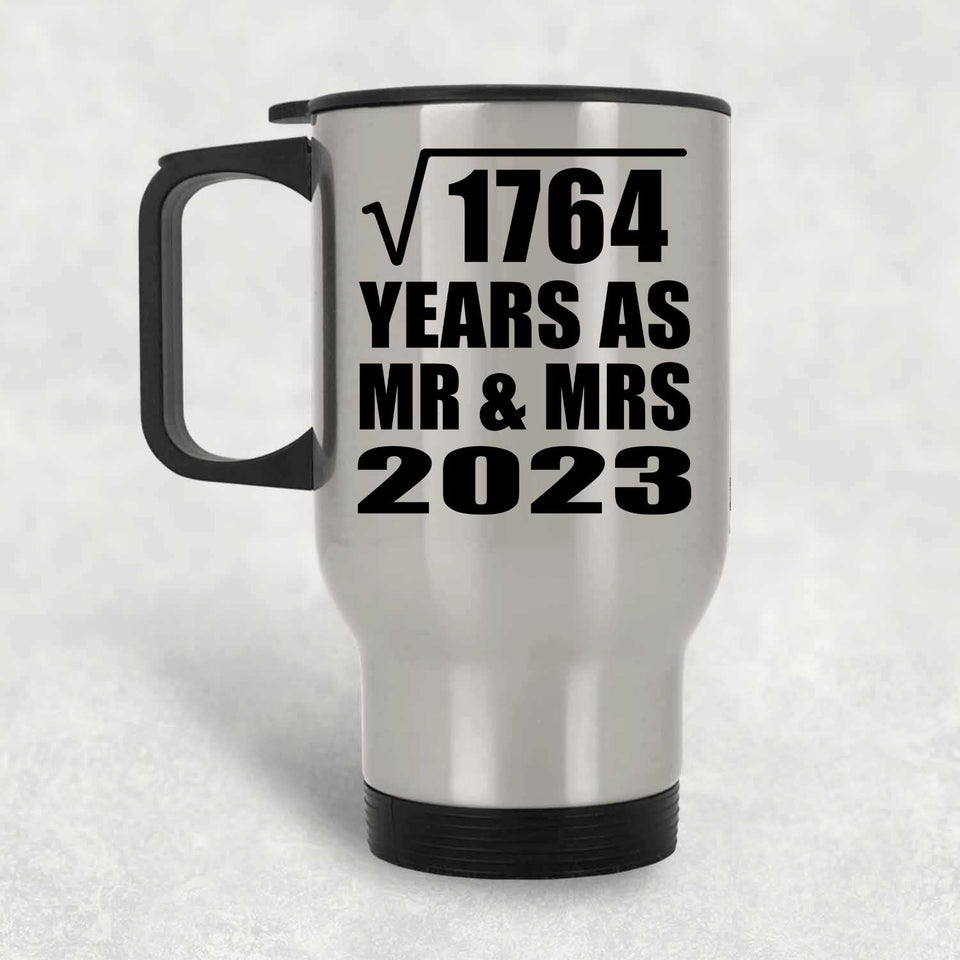 42nd Anniversary Square Root of 1764 Years As Mr & Mrs 2023 - Silver Travel Mug