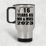 4th Anniversary Square Root of 16 Years As Mr & Mrs 2023 - Silver Travel Mug