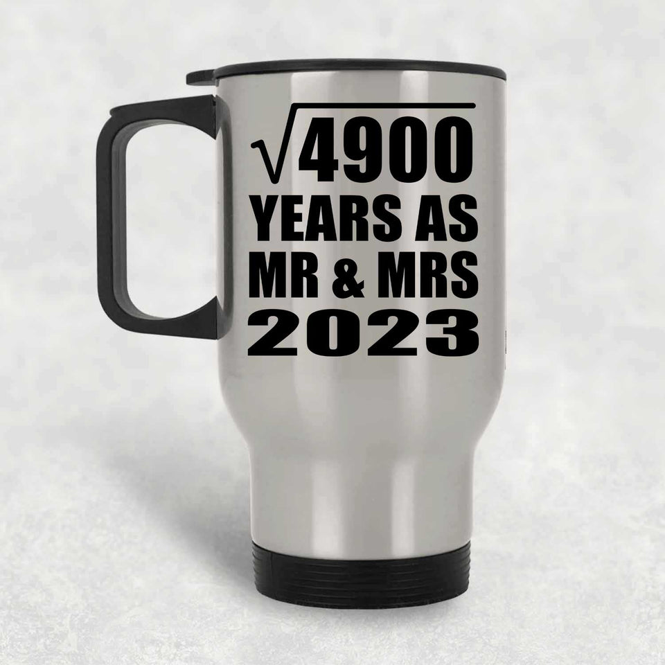 70th Anniversary Square Root of 4900 Years As Mr & Mrs 2023 - Silver Travel Mug