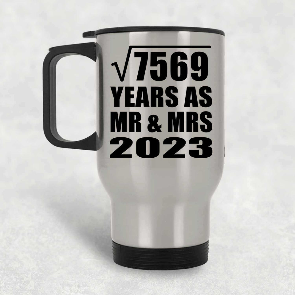 87th Anniversary Square Root of 7569 Years As Mr & Mrs 2023 - Silver Travel Mug