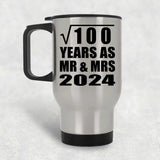 10th Anniversary Square Root of 100 Years As Mr & Mrs 2024 - Silver Travel Mug