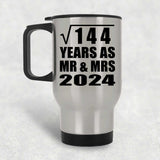 12th Anniversary Square Root of 144 Years As Mr & Mrs 2024 - Silver Travel Mug