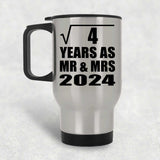 2nd Anniversary Square Root of 4 Years As Mr & Mrs 2024 - Silver Travel Mug