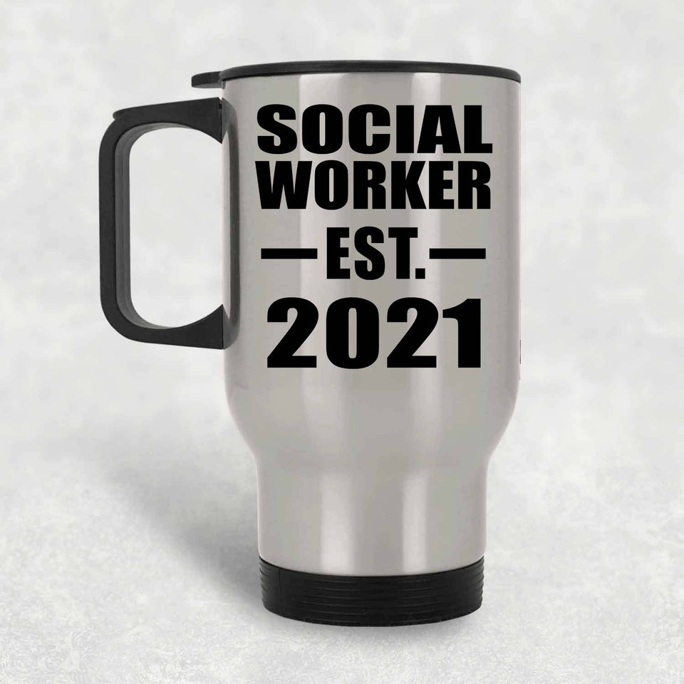 Social Worker Established EST. 2021 - Silver Travel Mug
