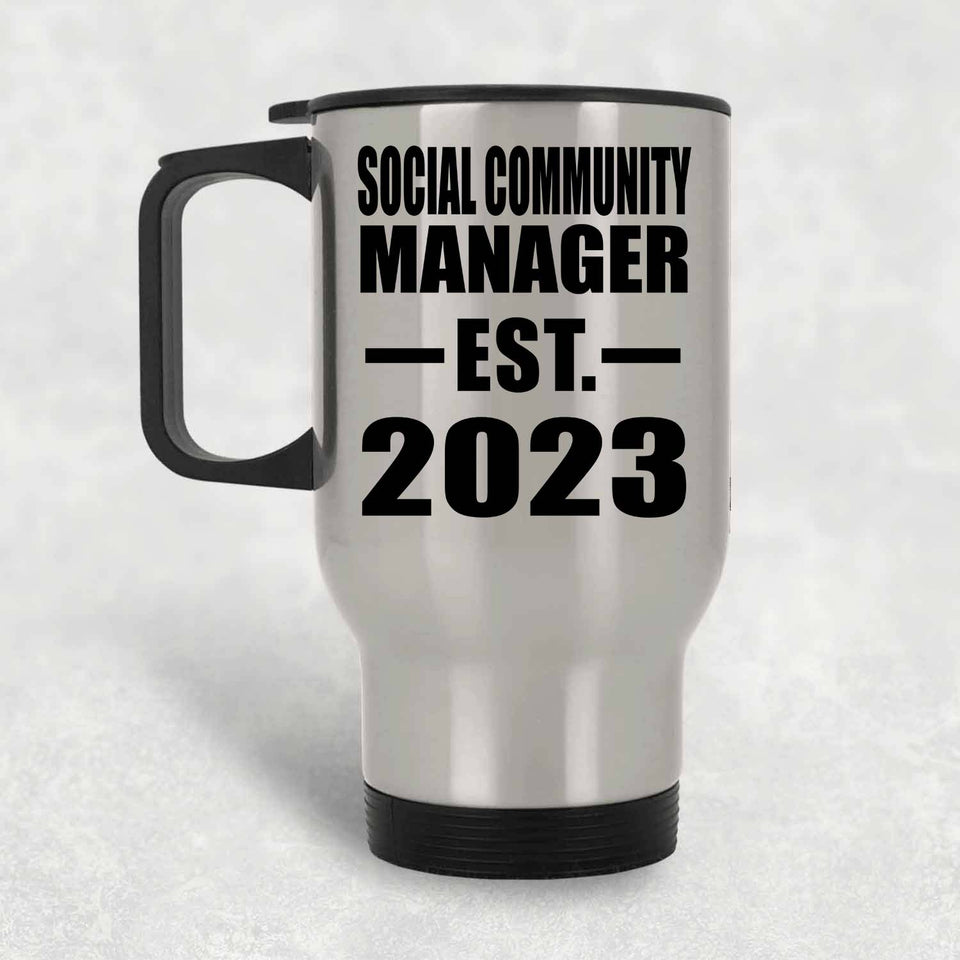 Social Community Manager Established EST. 2023 - Silver Travel Mug