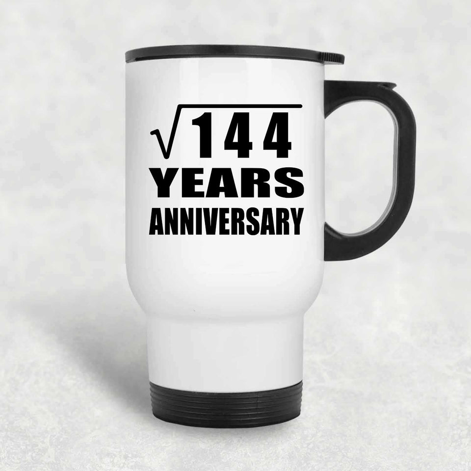 12th Anniversary Square Root of 144 Years Anniversary - White Travel Mug