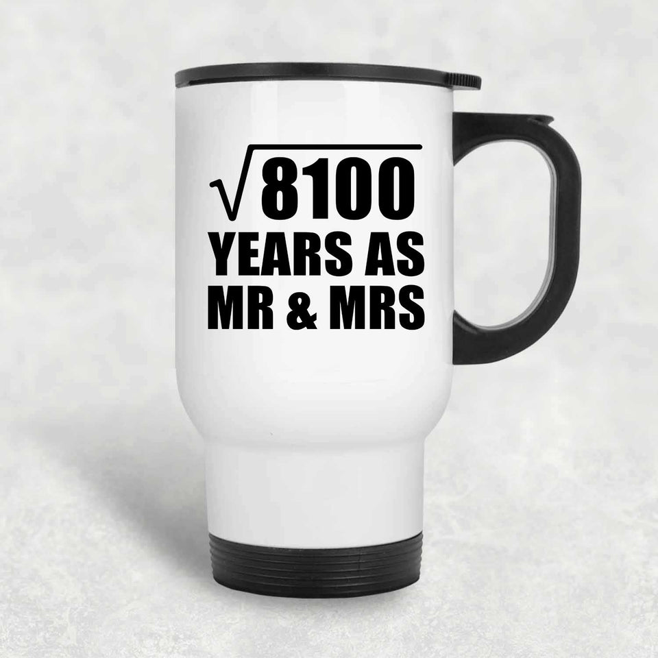 90th Anniversary Square Root of 8100 Years As Mr & Mrs - White Travel Mug
