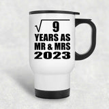 3rd Anniversary Square Root of 9 Years As Mr & Mrs 2023 - White Travel Mug