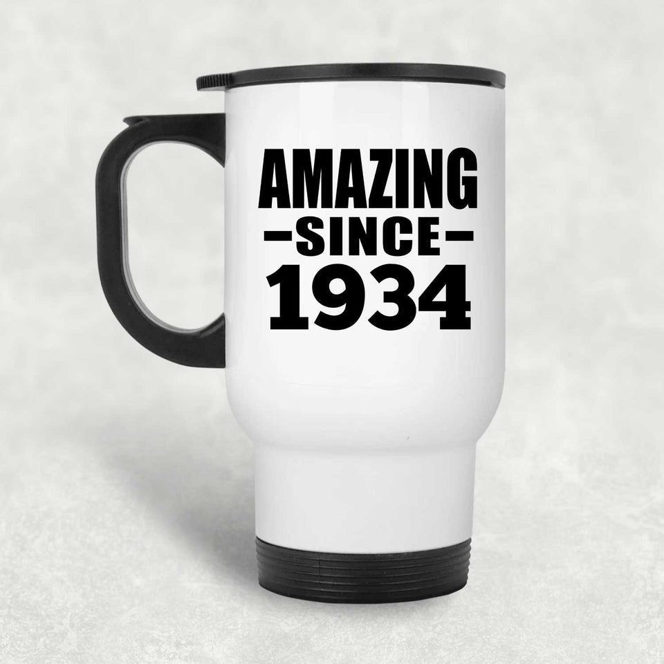 90th Birthday Amazing Since 1934 - White Travel Mug