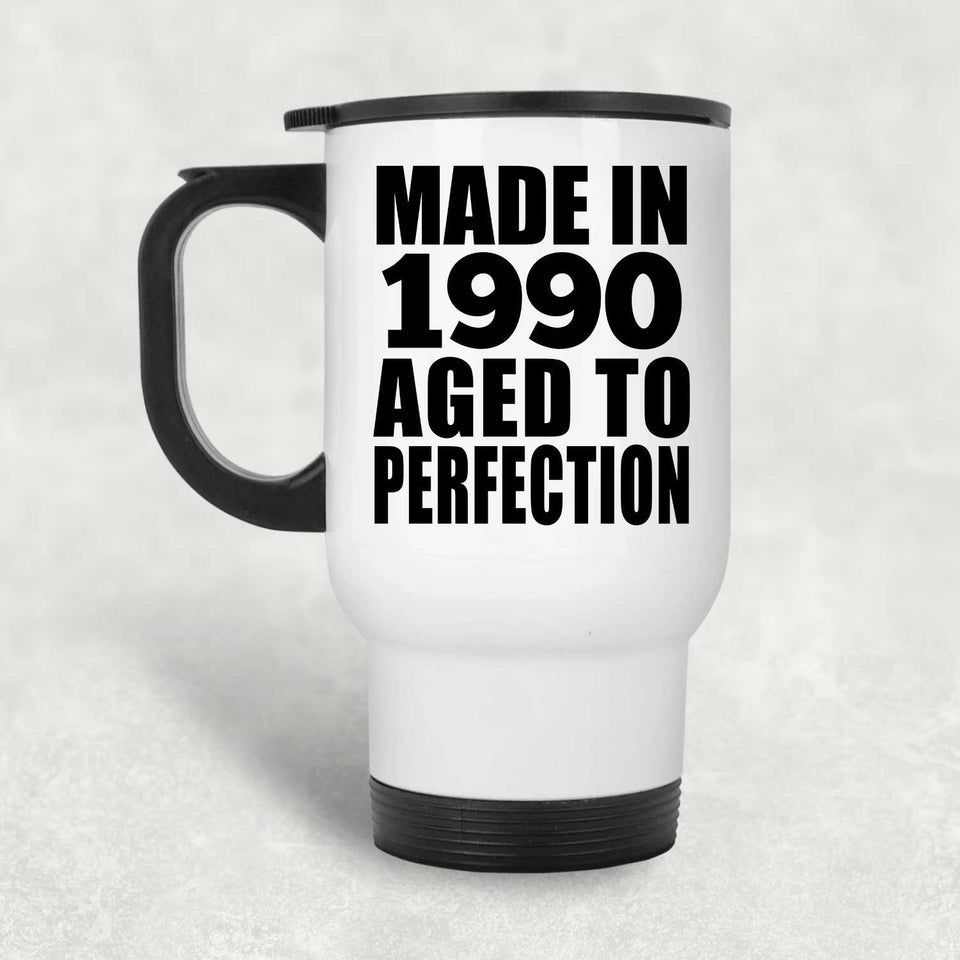34th Birthday Made In 1990 Aged to Perfection - White Travel Mug