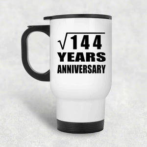 12th Anniversary Square Root of 144 Years Anniversary - White Travel Mug